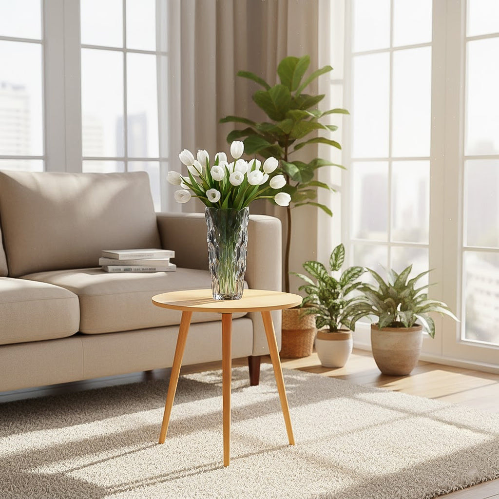 SOGA Home & Living Bundle – Walnut Side Coffee Table & Grey Glass Vase for Modern Home Decor