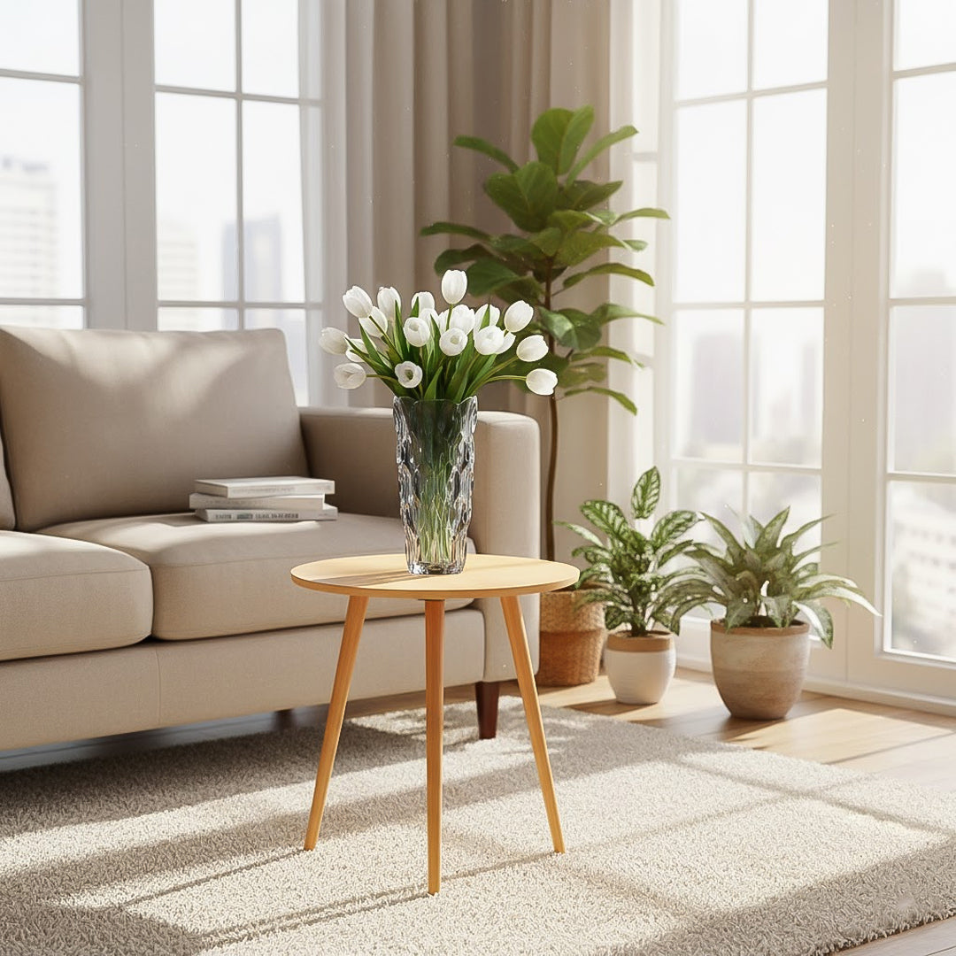 SOGA Home & Living Bundle – Walnut Side Coffee Table & Grey Glass Vase for Modern Home Decor