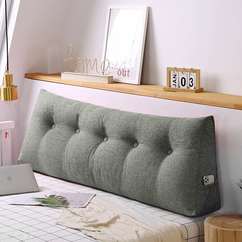 NNEAGS 2X 150cm Grey Triangular Wedge Bed Pillow Headboard Backrest Bedside Tatami Cushion Home Decor