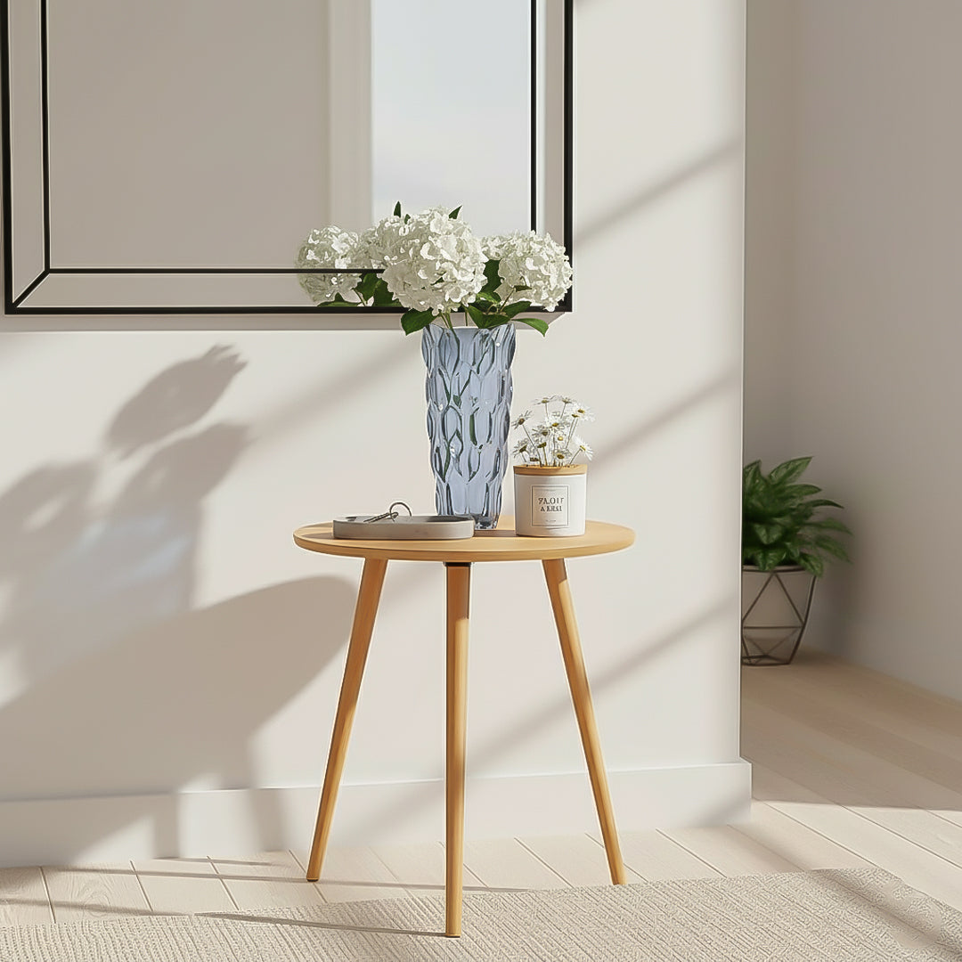 SOGA Home & Living Bundle – Walnut Side Coffee Table & Grey Glass Vase for Modern Home Decor