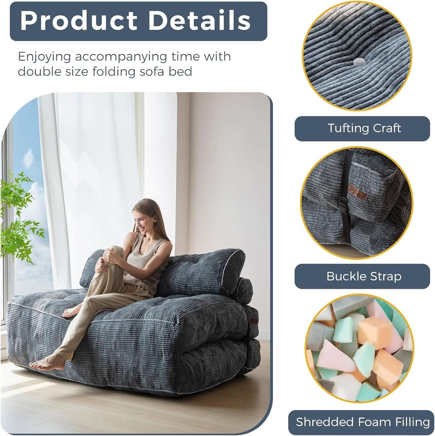 Foldable Sofa Bed With Lumbar Support (Graphite Grey)