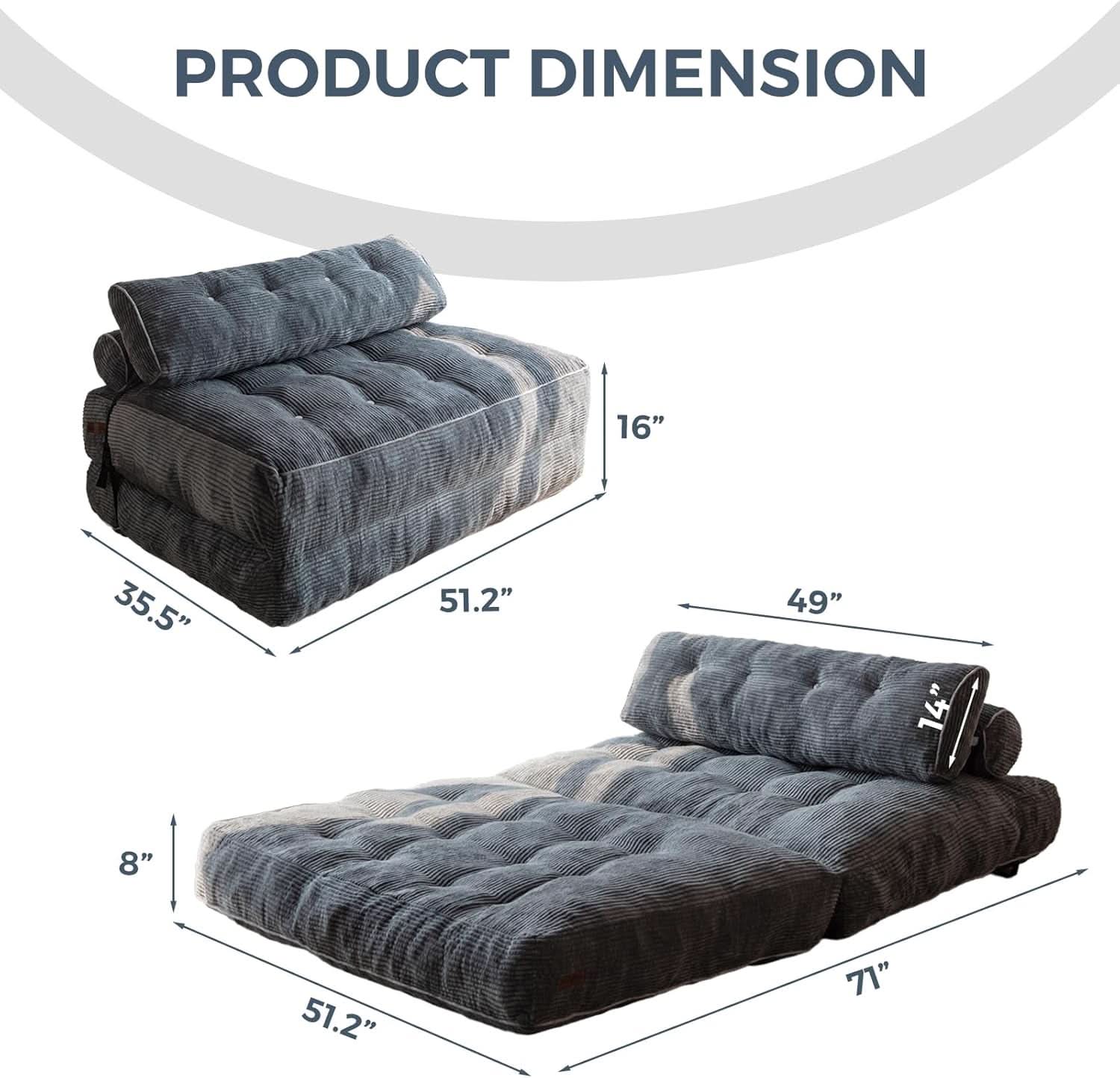 Foldable Sofa Bed With Lumbar Support (Graphite Grey)