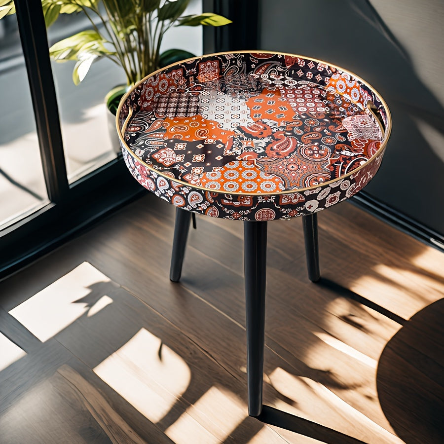 NNETM Boho-Chic Blue Coffee Table with Tray