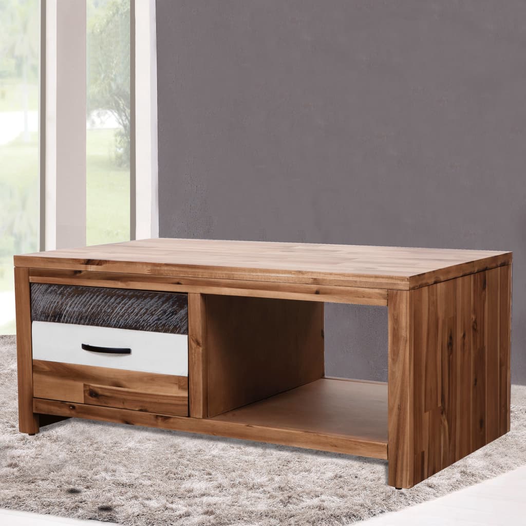 NNEVL Coffee Table Solid Acacia Wood 90x50x37.5 cm