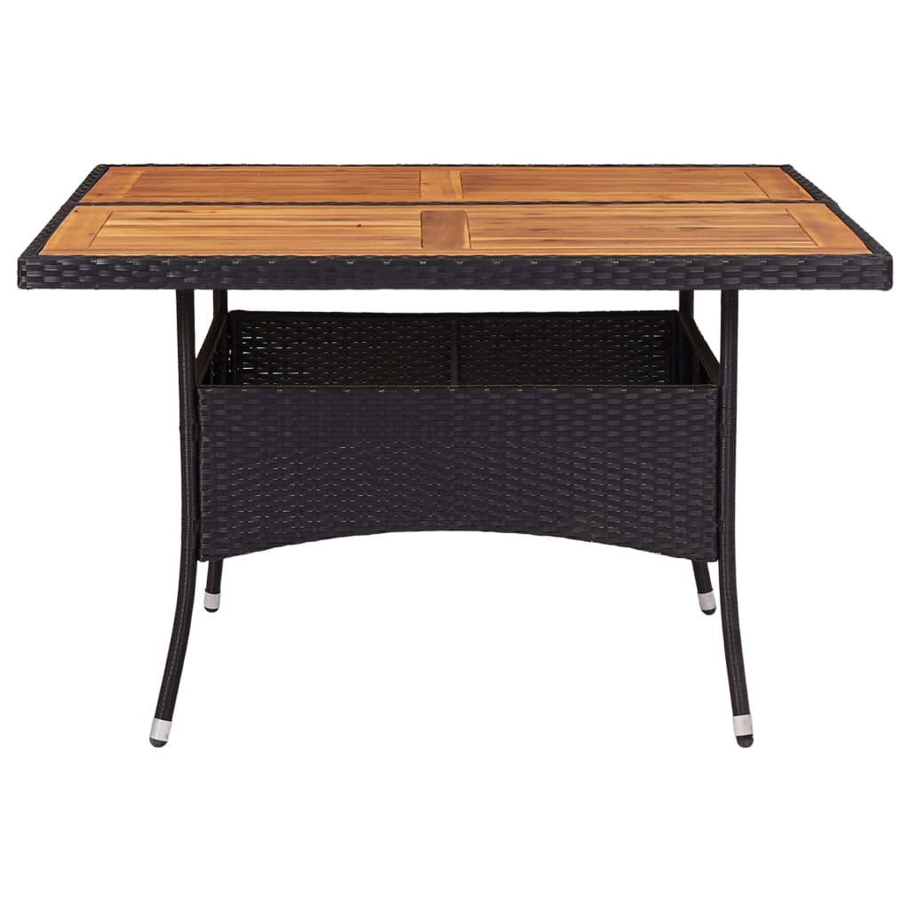 NNEVL Outdoor Dining Table Black Poly Rattan and Solid Acacia Wood