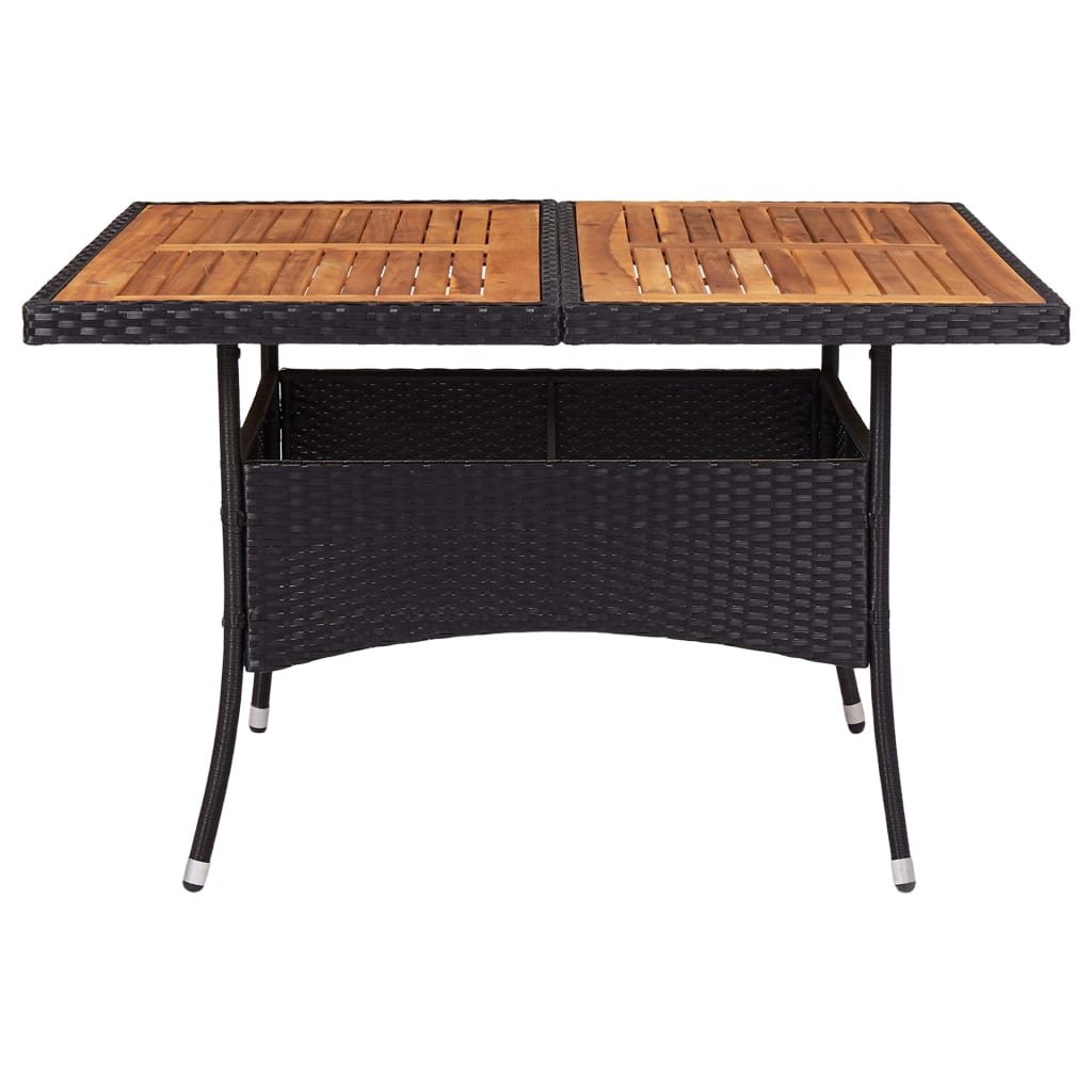 NNEVL Outdoor Dining Table Black Poly Rattan and Solid Acacia Wood