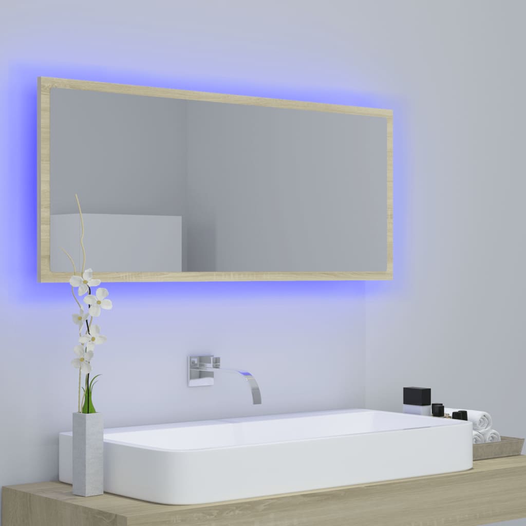 NNEVL LED Bathroom Mirror Sonoma Oak 100x8.5x37 cm Chipboard