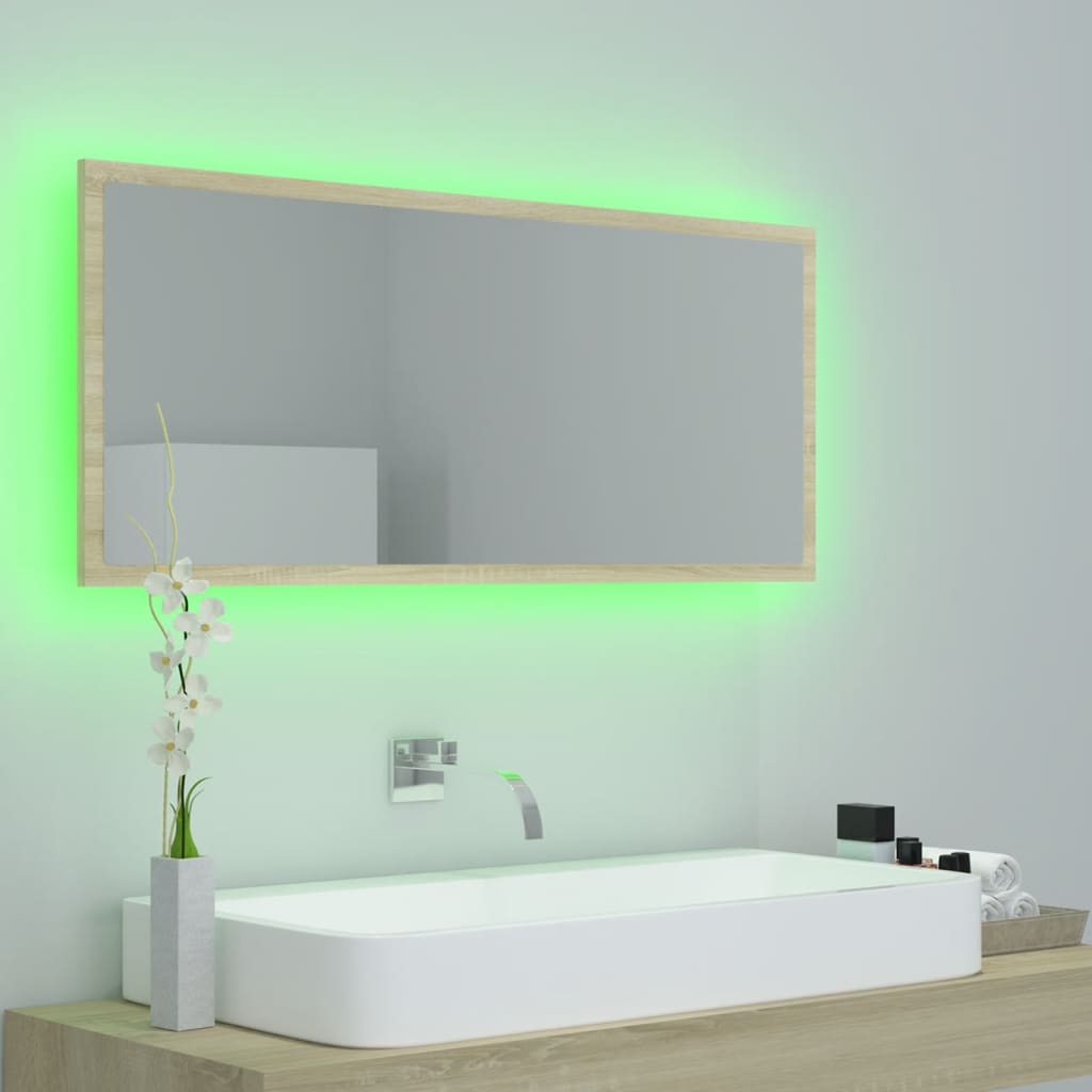 NNEVL LED Bathroom Mirror Sonoma Oak 100x8.5x37 cm Chipboard