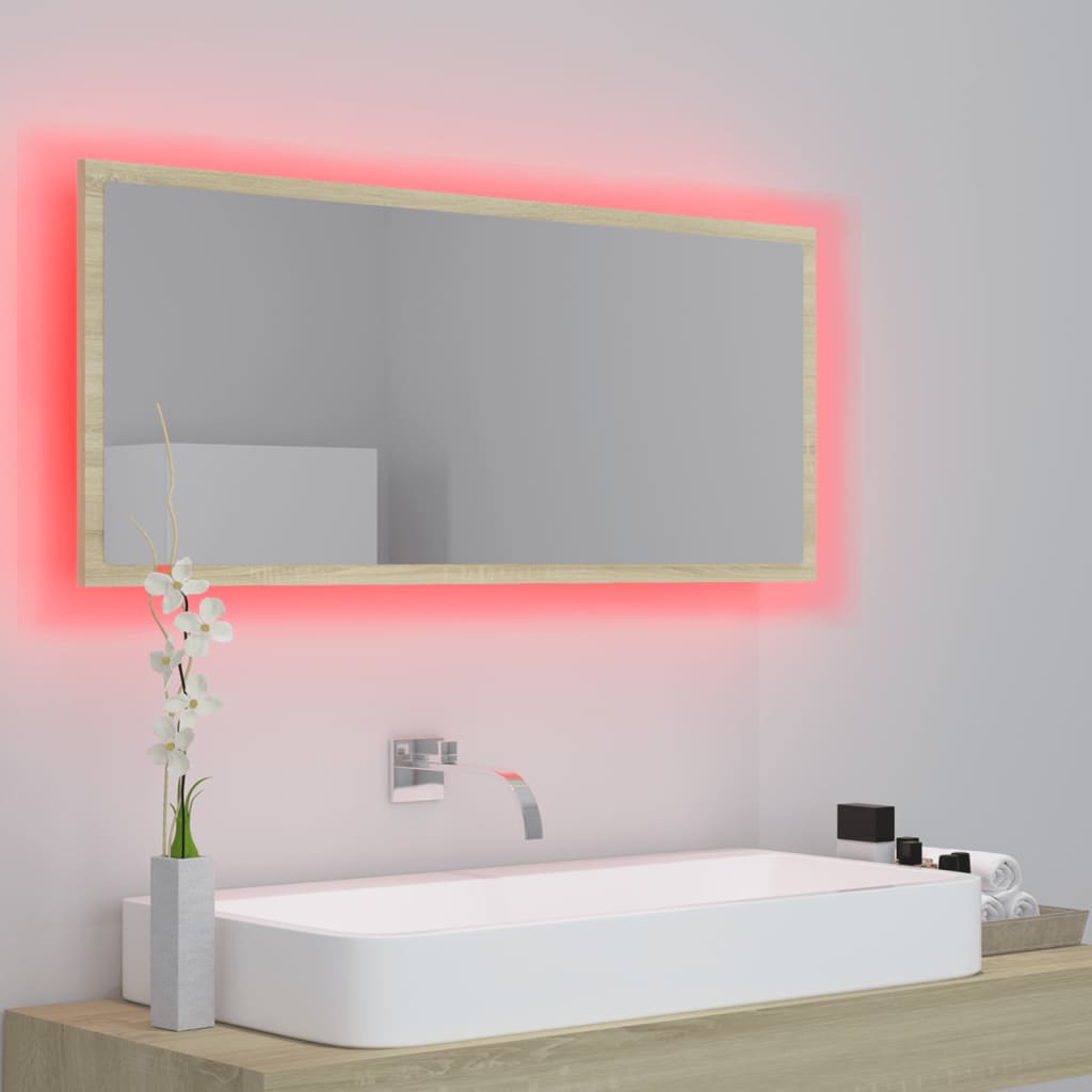 NNEVL LED Bathroom Mirror Sonoma Oak 100x8.5x37 cm Chipboard