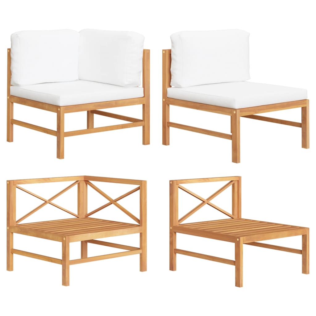 NNEVL 2 Piece Garden Lounge Set with Cream Cushions Teak Wood