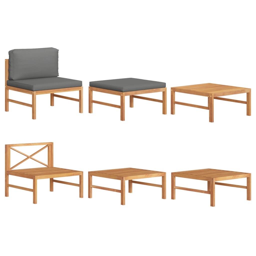 NNEVL 3 Piece Garden Lounge Set with Dark Grey Cushions Teak Wood