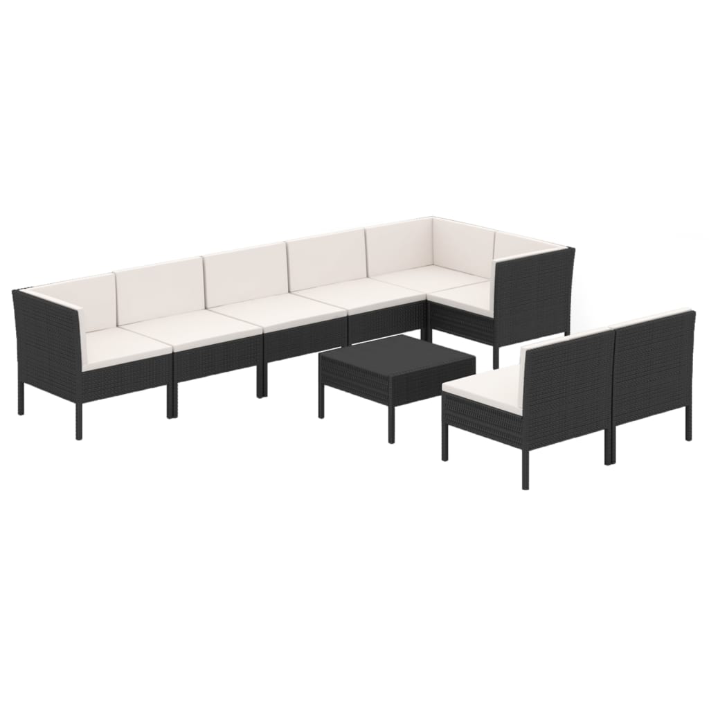 NNEVL 9 Piece Garden Lounge Set with Cushions Poly Rattan Black