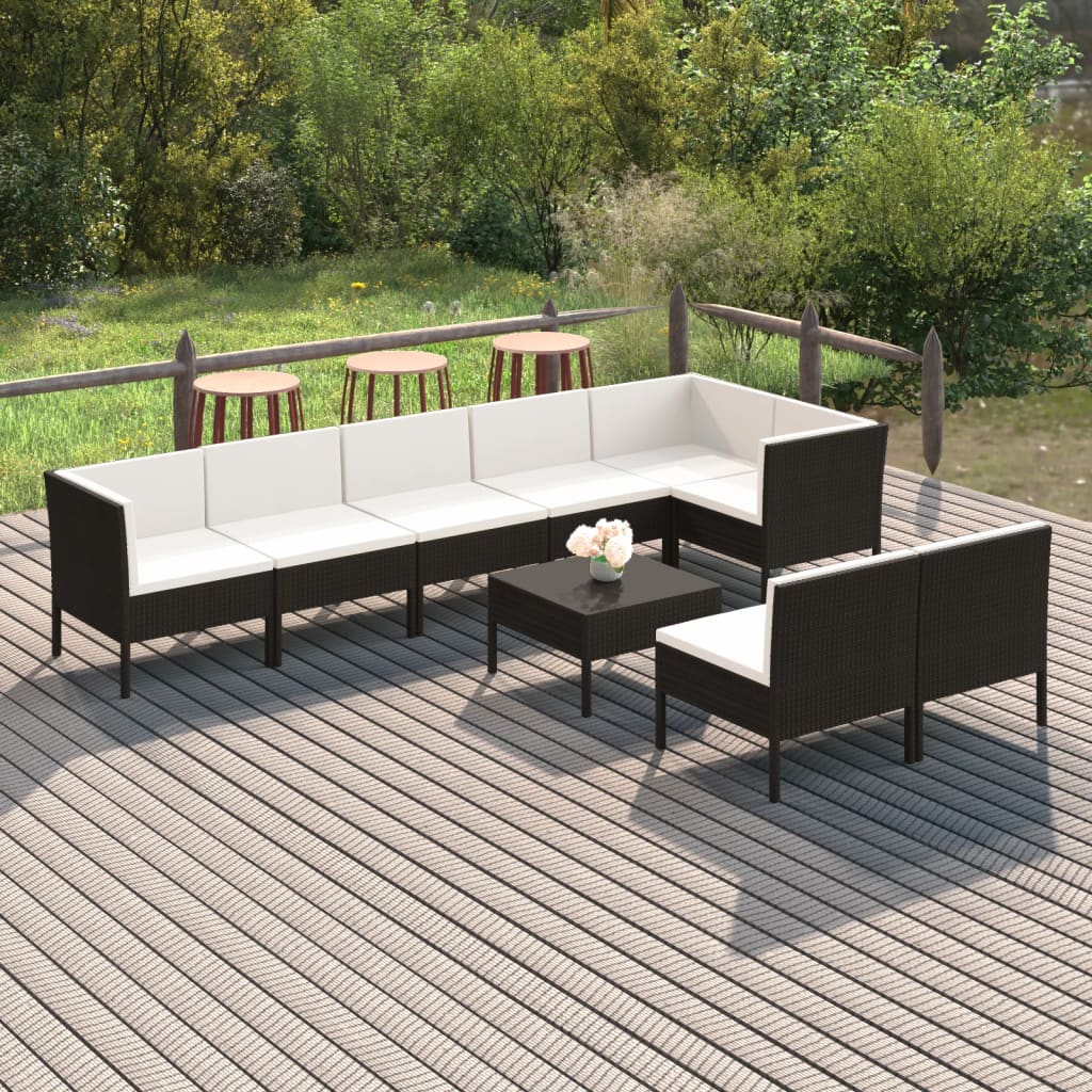 NNEVL 9 Piece Garden Lounge Set with Cushions Poly Rattan Black