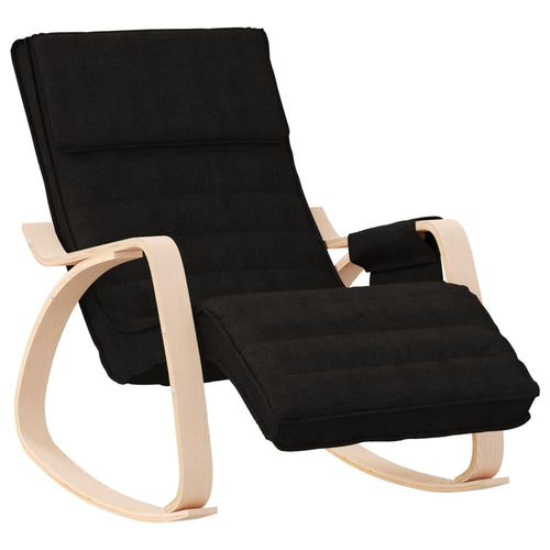 Black fabric NNEVL rocking chair with a wooden base, featuring a comfortable and modern design for relaxing seating.