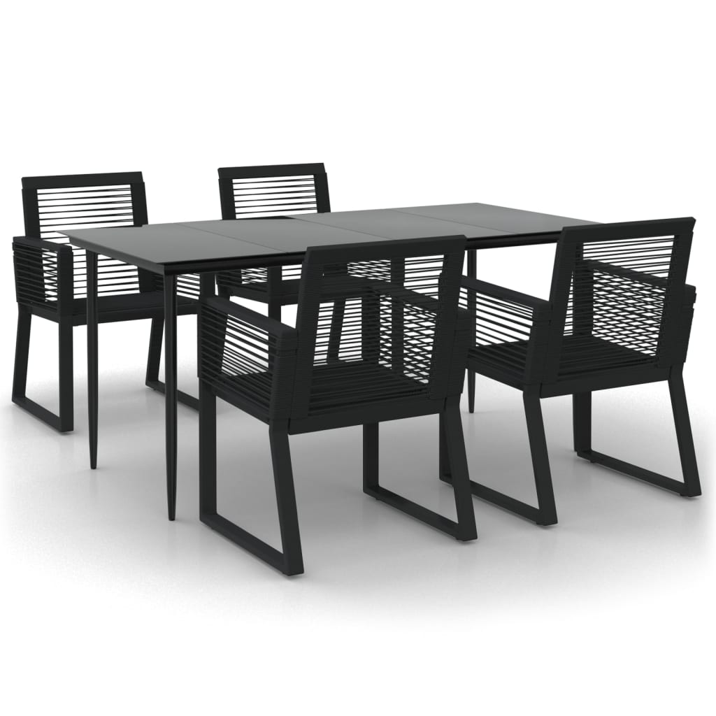 NNEVL 5 Piece Garden Dining Set Black PVC Rattan