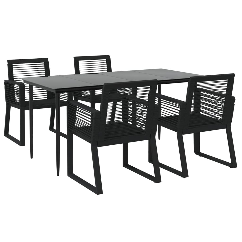 NNEVL 5 Piece Garden Dining Set Black PVC Rattan