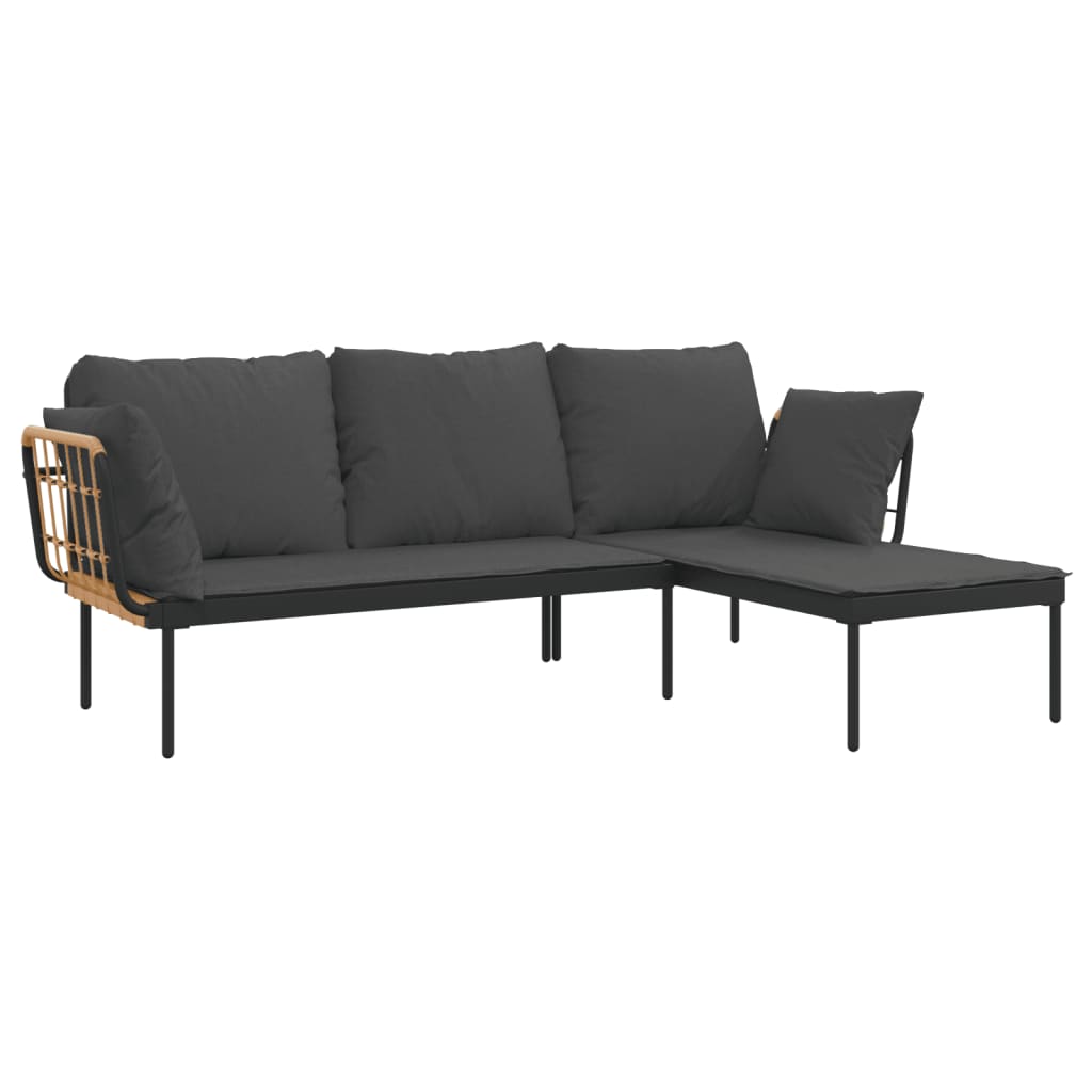 NNEVL 3 Piece Garden Lounge Set with Dark Grey Cushions Poly Rattan
