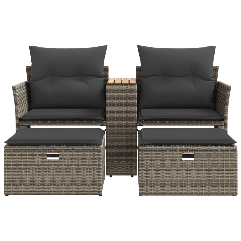 NNEVL Garden Sofa 2-Seater with Stools Grey Poly Rattan