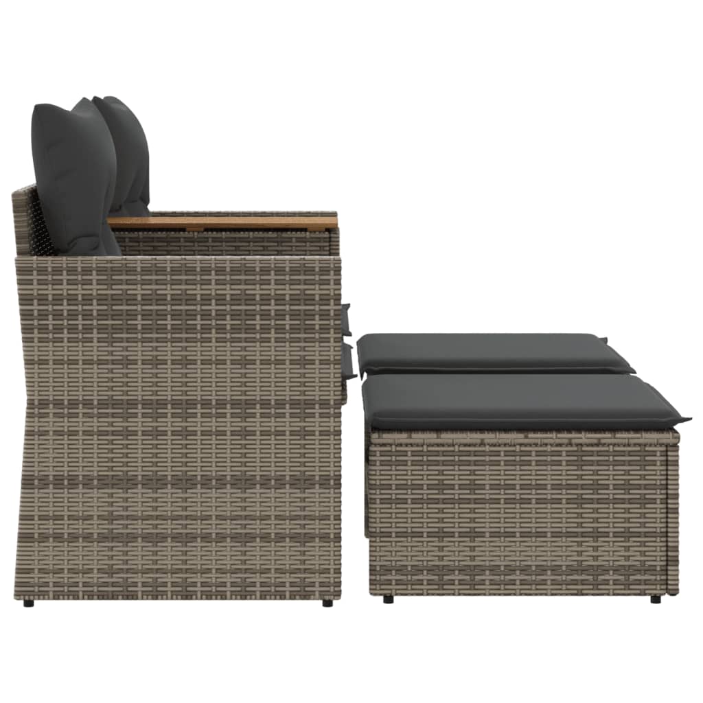 NNEVL Garden Sofa 2-Seater with Stools Grey Poly Rattan