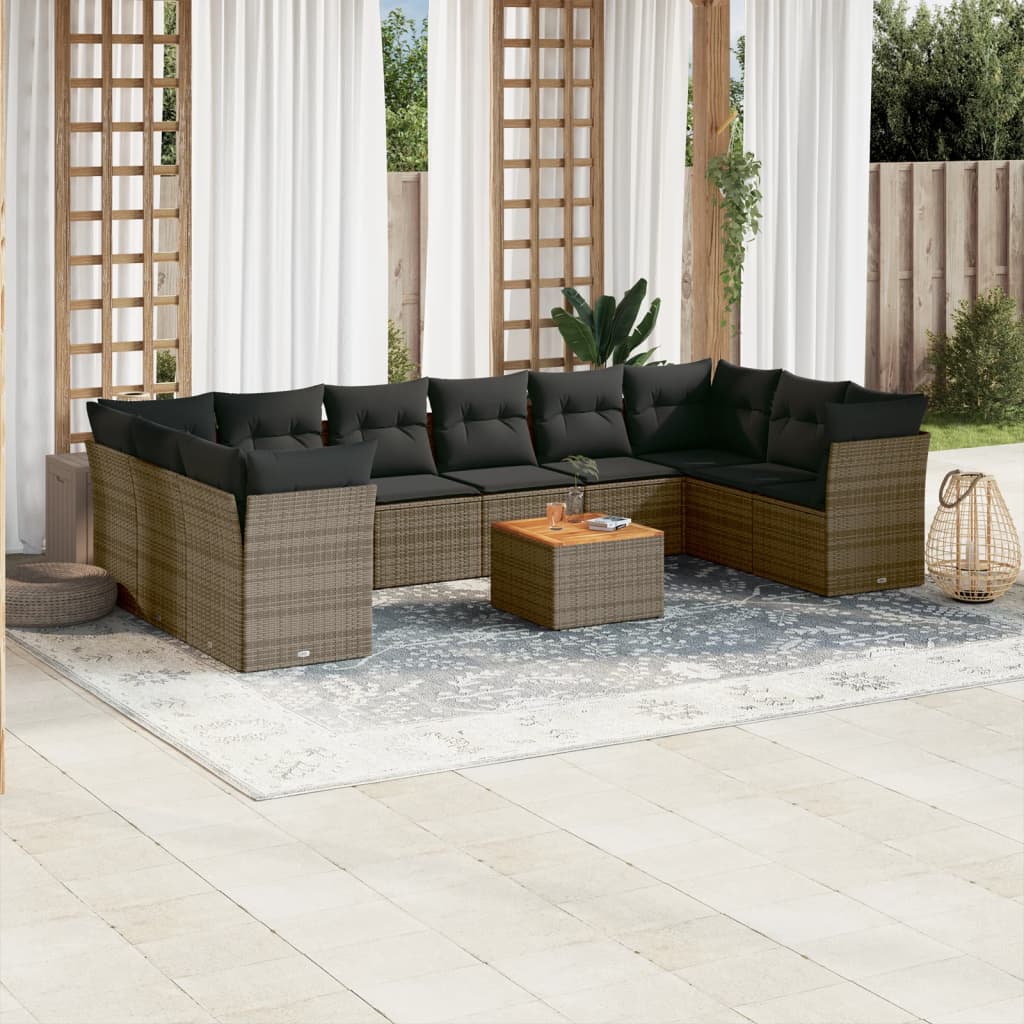 NNEVL 11 Piece Garden Sofa Set with Cushions Grey Poly Rattan
