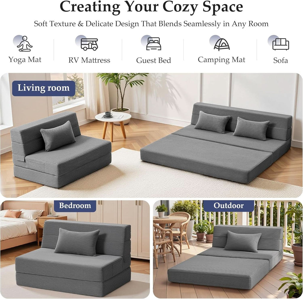 Convertible Memory Foam Sofa Bed with Washable Cover (Dark Grey)