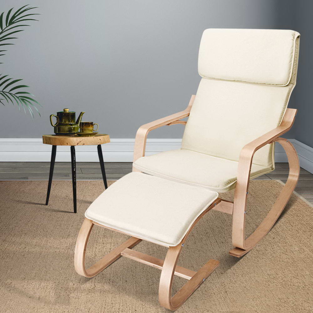 Artiss Rocking Armchair with Footstool (Beige)