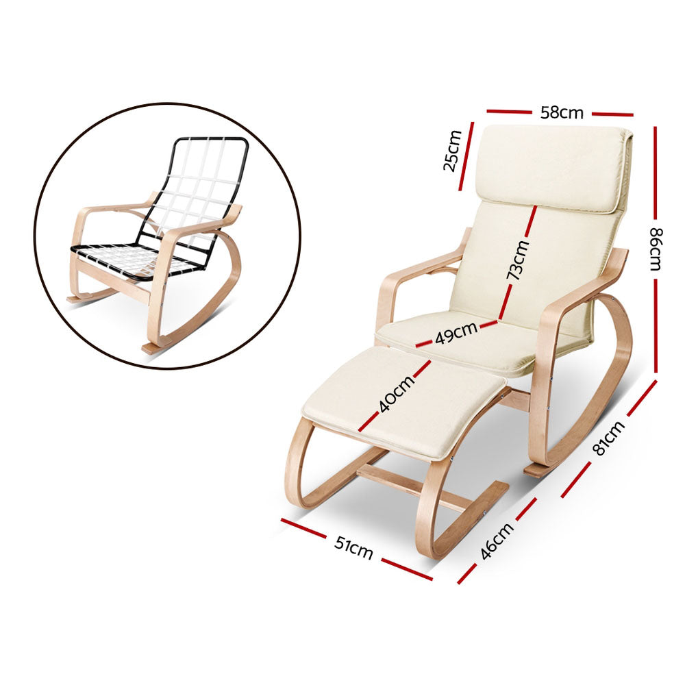Artiss Rocking Armchair with Footstool (Beige)