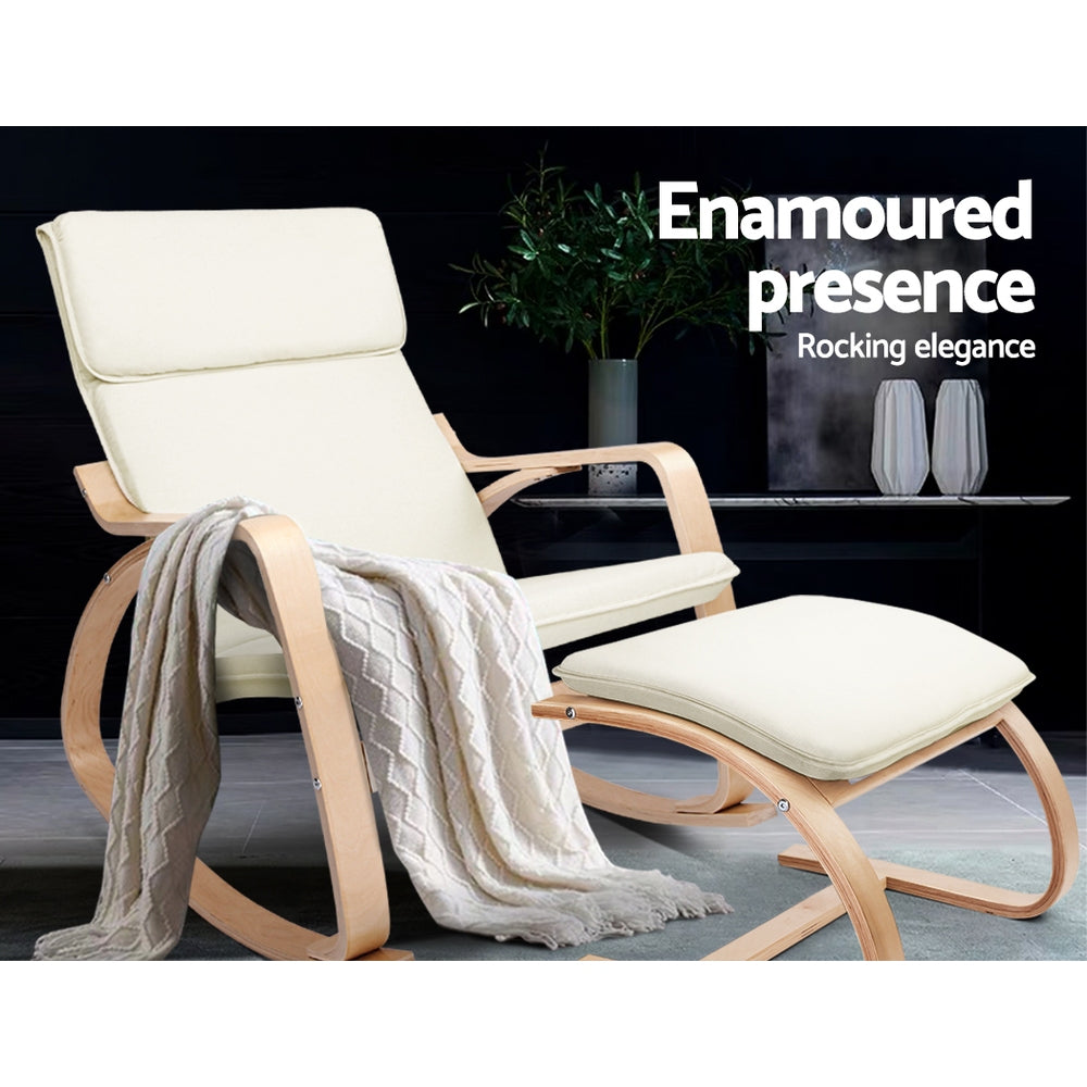 Artiss Rocking Armchair with Footstool (Beige)
