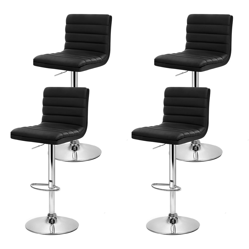 NNEDSZ Set of 4 PU Leather Lined Pattern Bar Stools- Black and Chrome