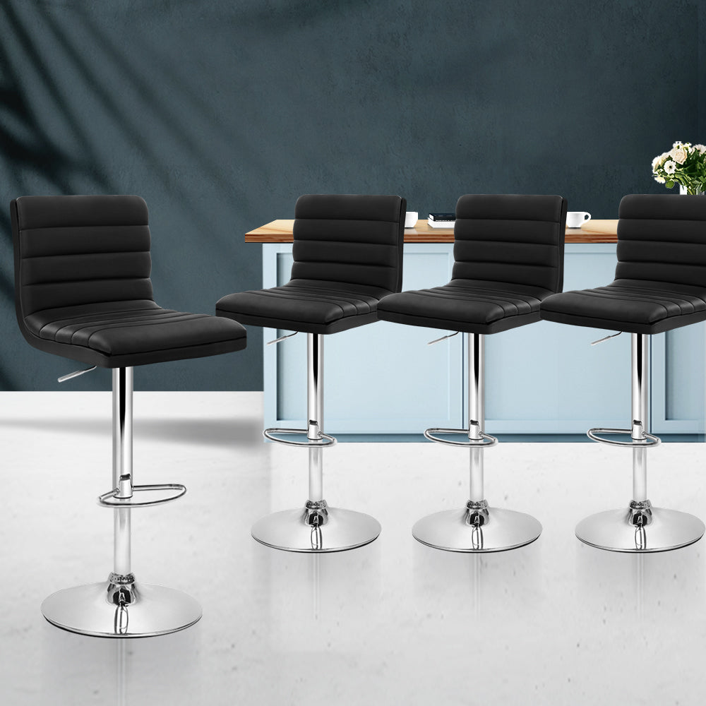 NNEDSZ Set of 4 PU Leather Lined Pattern Bar Stools- Black and Chrome