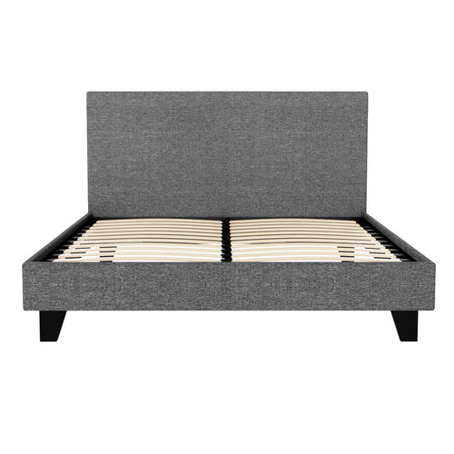 Grey double size Artiss NEO bed frame from DropshipZone, showcasing a modern upholstered furniture design with a sturdy frame.