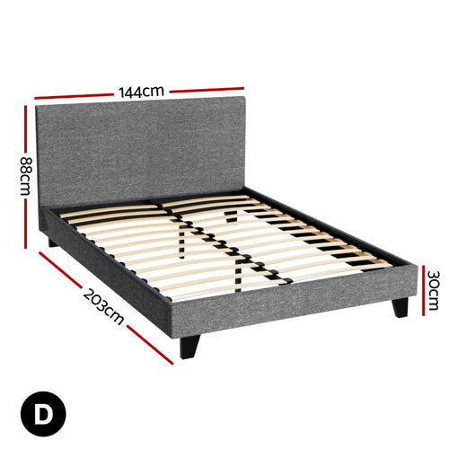 Double size grey Artiss Neo bed frame from DropshipZone with a modern furniture design, shown in a well-lit bedroom setting.