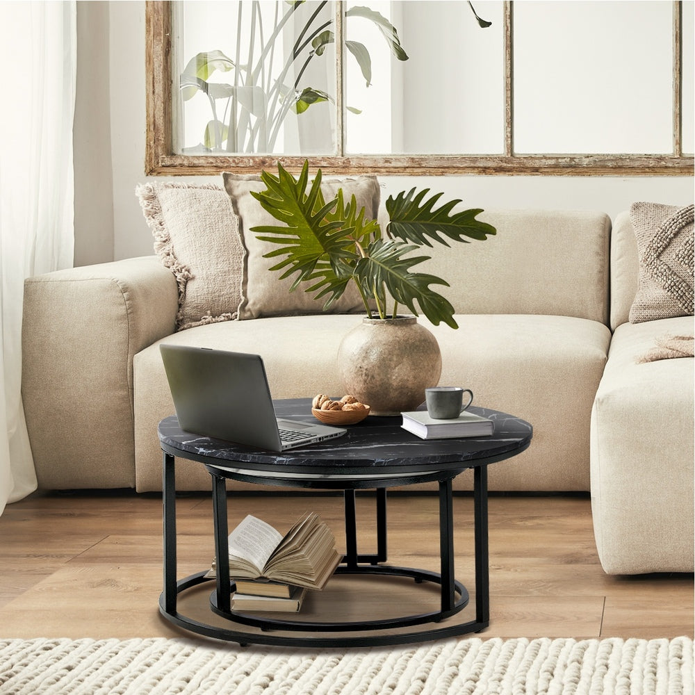NNEED Nesting Coffee Table Round Marble Black&White