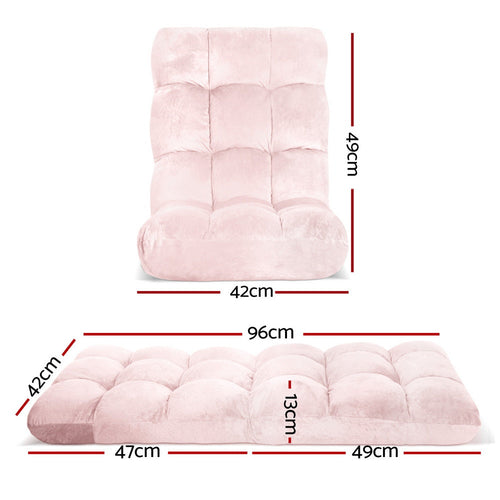 Pink Artiss Floor Lounge Sofa Bed with flannel fabric, showcasing its compact, cozy design perfect for versatile seating and sleeping.