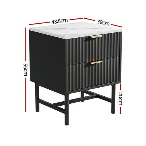 Black Artiss bedside table with two drawers, modern furniture piece showing clean lines and sleek design.