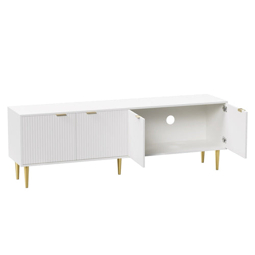 White Artiss TV cabinet entertainment unit stand with storage, 180cm wide, sleek modern design, ideal for living room setup.
