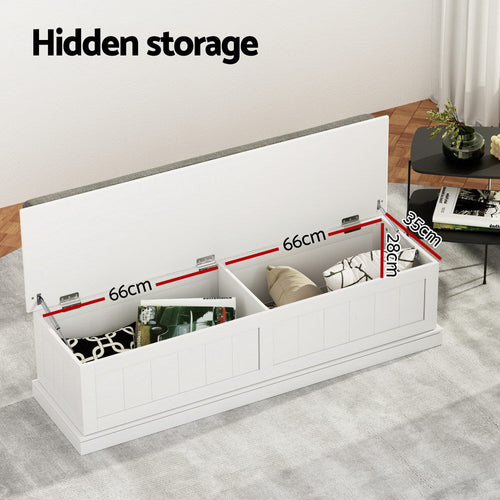 Grey Artiss storage ottoman with fluted design, 140cm blanket box for living room furniture storage.