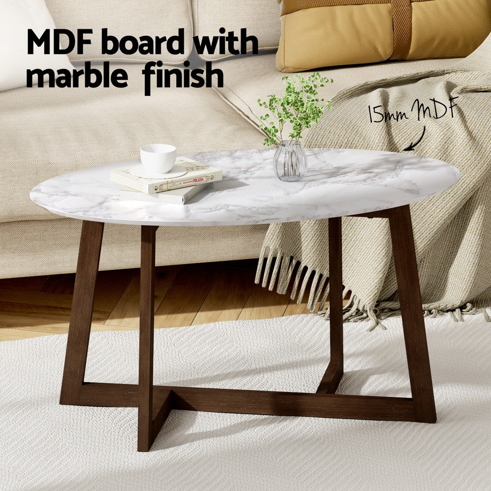 NNEDSZ Artiss Coffee Table Oval Marble Effect