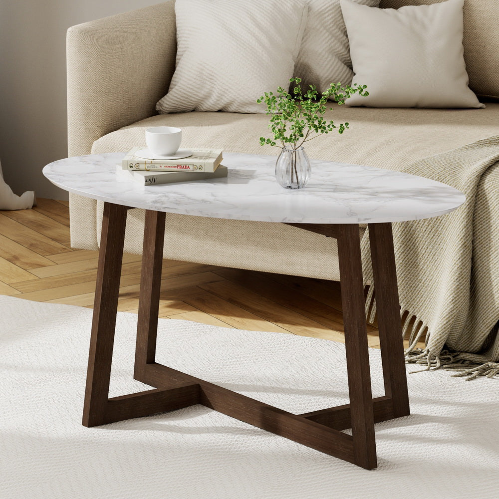 NNEDSZ Artiss Coffee Table Oval Marble Effect