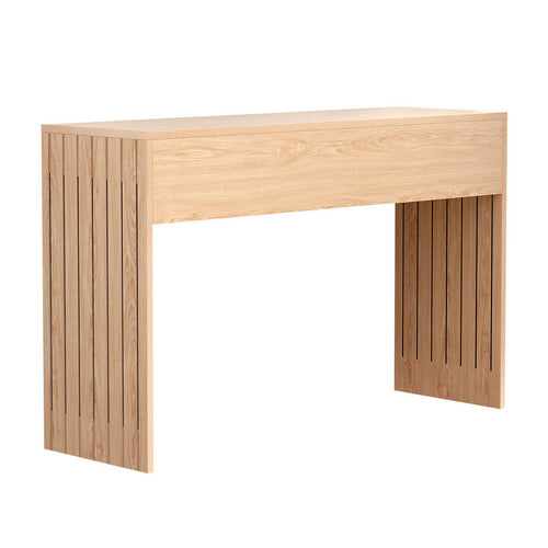 Fluted pine Artiss console table, 120cm long, showcasing sleek design and natural wood finish for hallway decor.