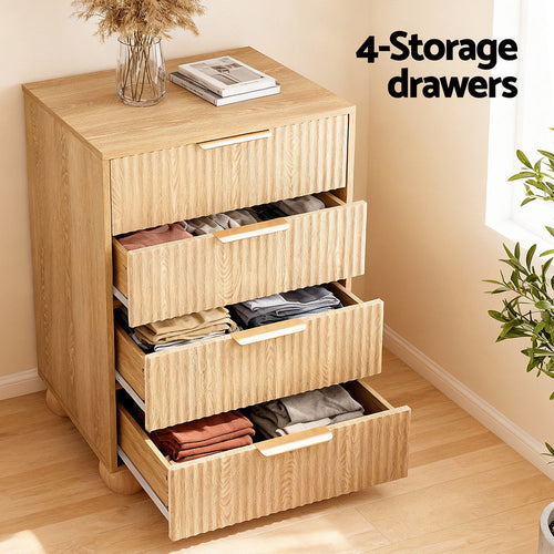 Artiss 4-chest pine wood dresser with tallboy design, featuring multiple drawers for bedroom storage.