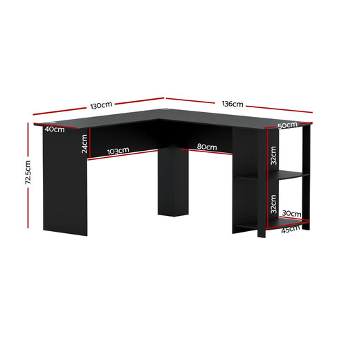 Black L-shape Artiss computer desk shelf from DropshipZone with 136cm length, featuring a sleek modern design for workspace organization.