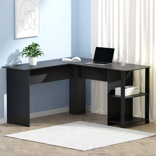 Black L-shape Artiss computer desk shelf, 136cm long, with a modern design, suitable for home or office workspace.