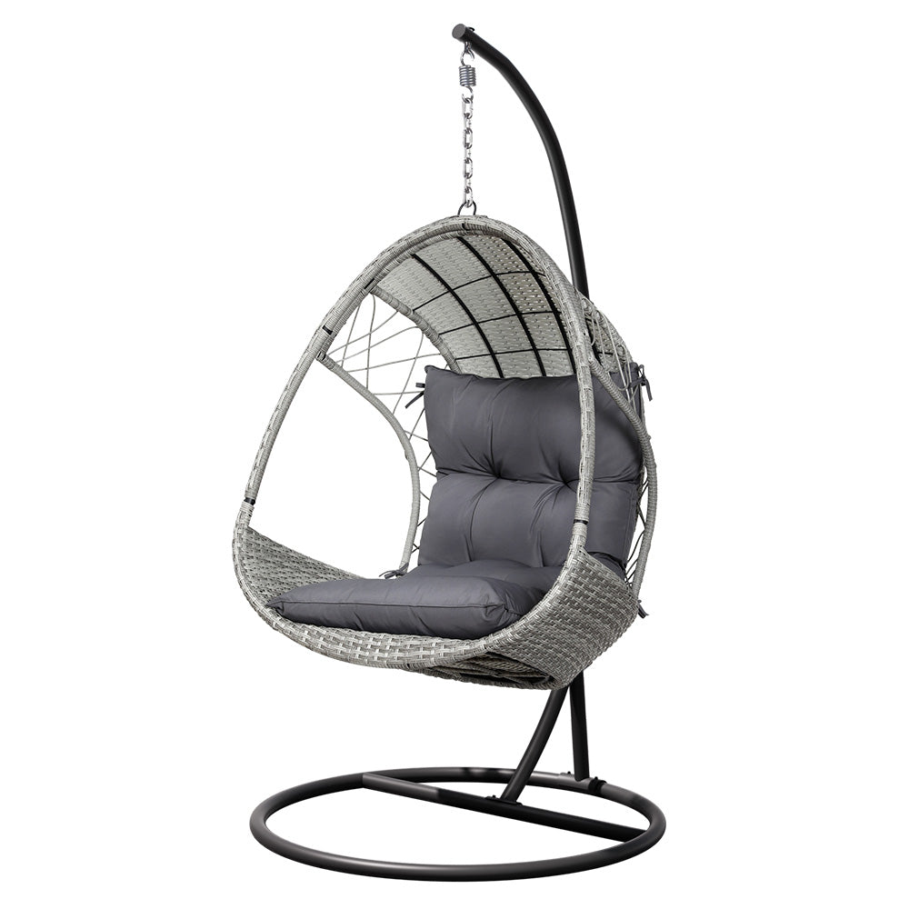 Outdoor Egg Swing Chair Wicker Furniture with Pod Stand (Light Grey)
