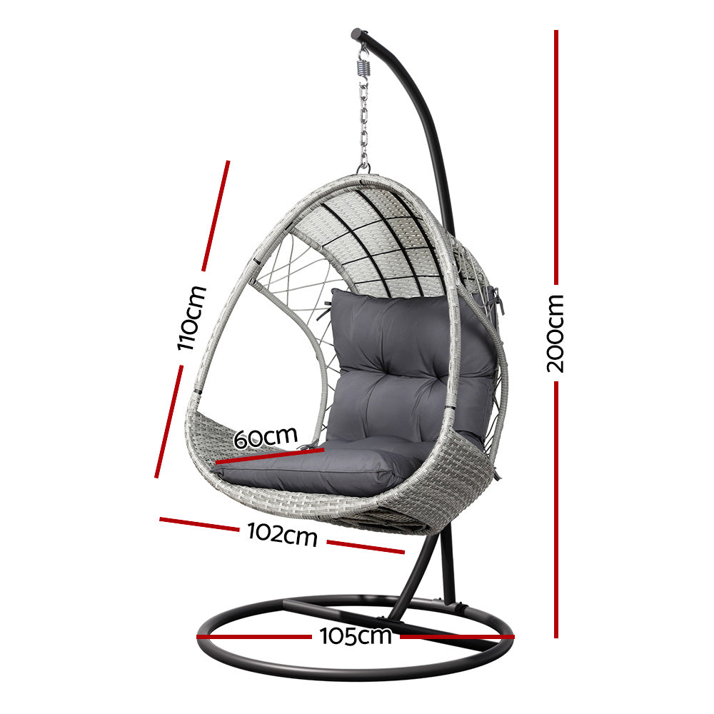 Outdoor Egg Swing Chair Wicker Furniture with Pod Stand (Light Grey)