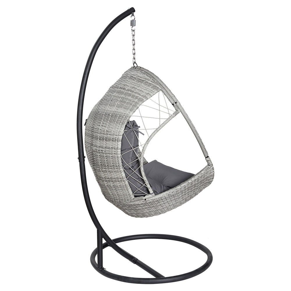 Outdoor Egg Swing Chair Wicker Furniture with Pod Stand (Light Grey)
