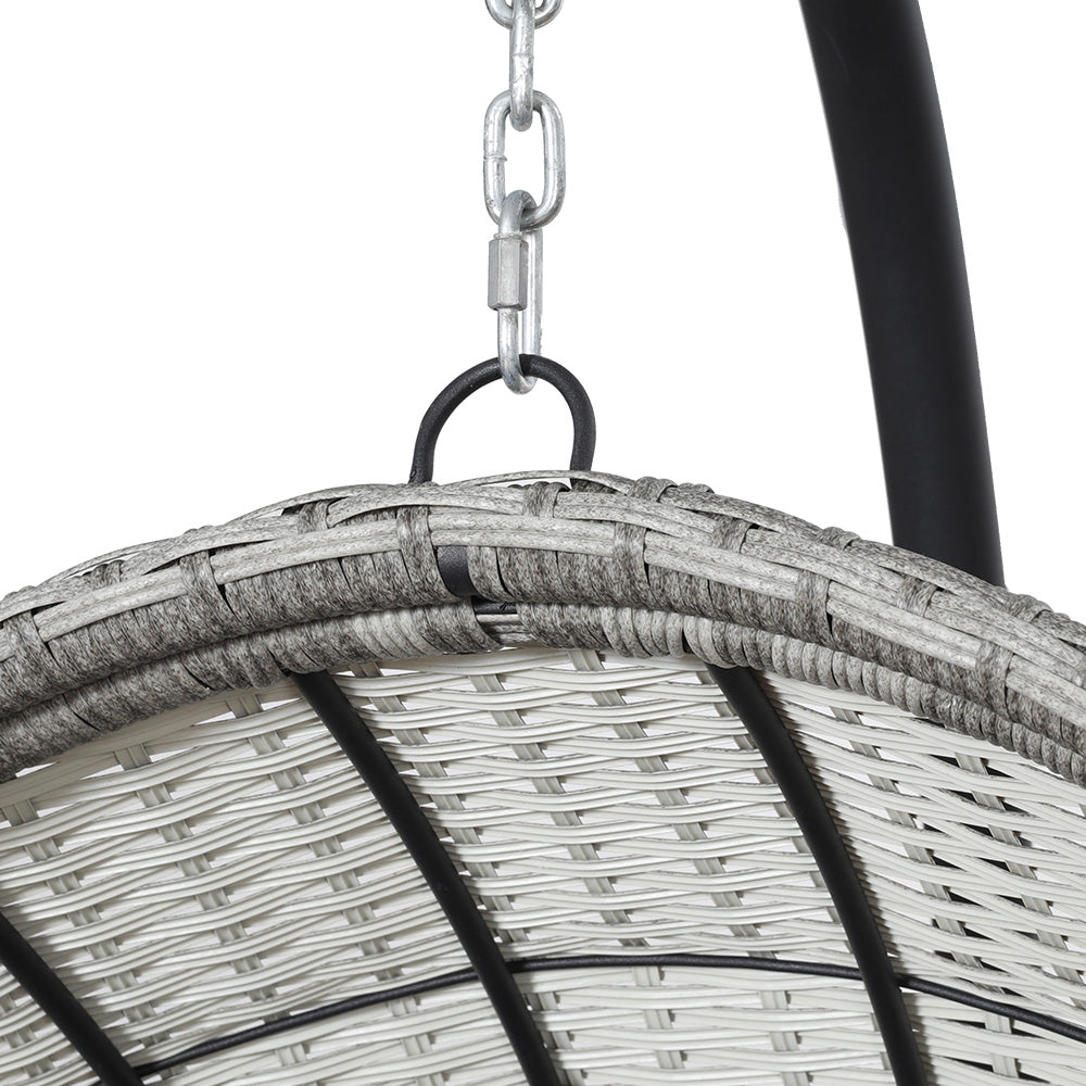 Outdoor Egg Swing Chair Wicker Furniture with Pod Stand (Light Grey)