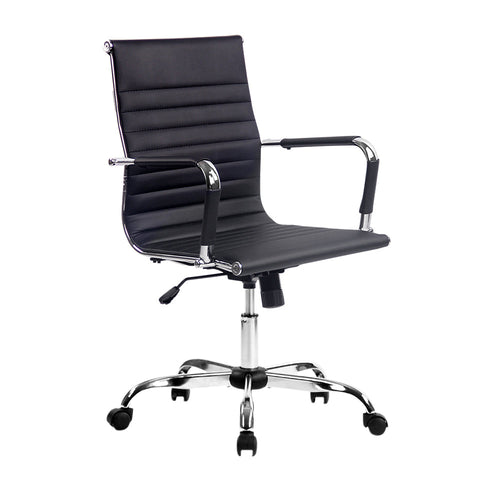 Black Artiss office conference chair with mid-back design and PU leather upholstery, ideal for professional office settings.