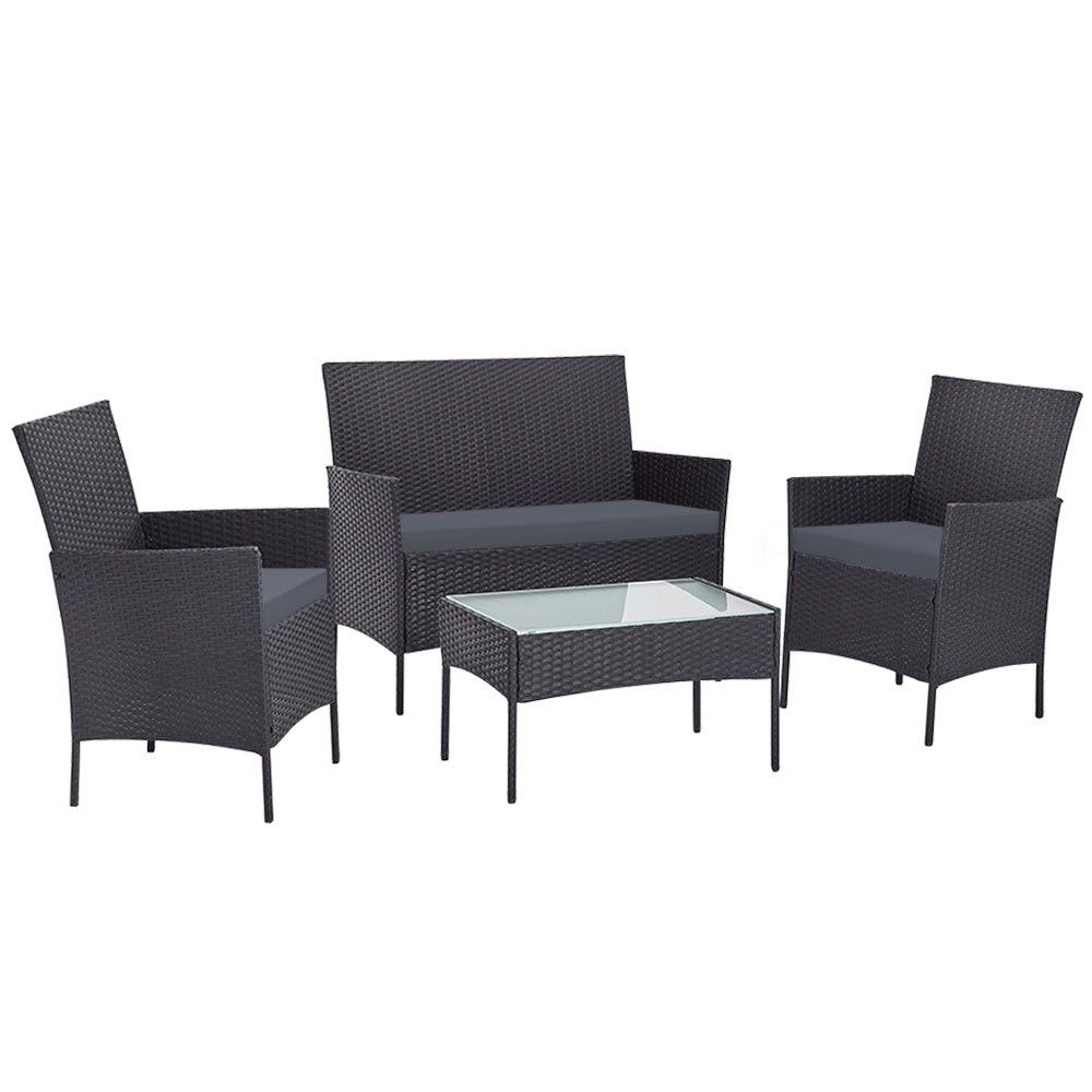 NNEDSZ Furniture Wicker Set Chair Table Dark Grey 4pc