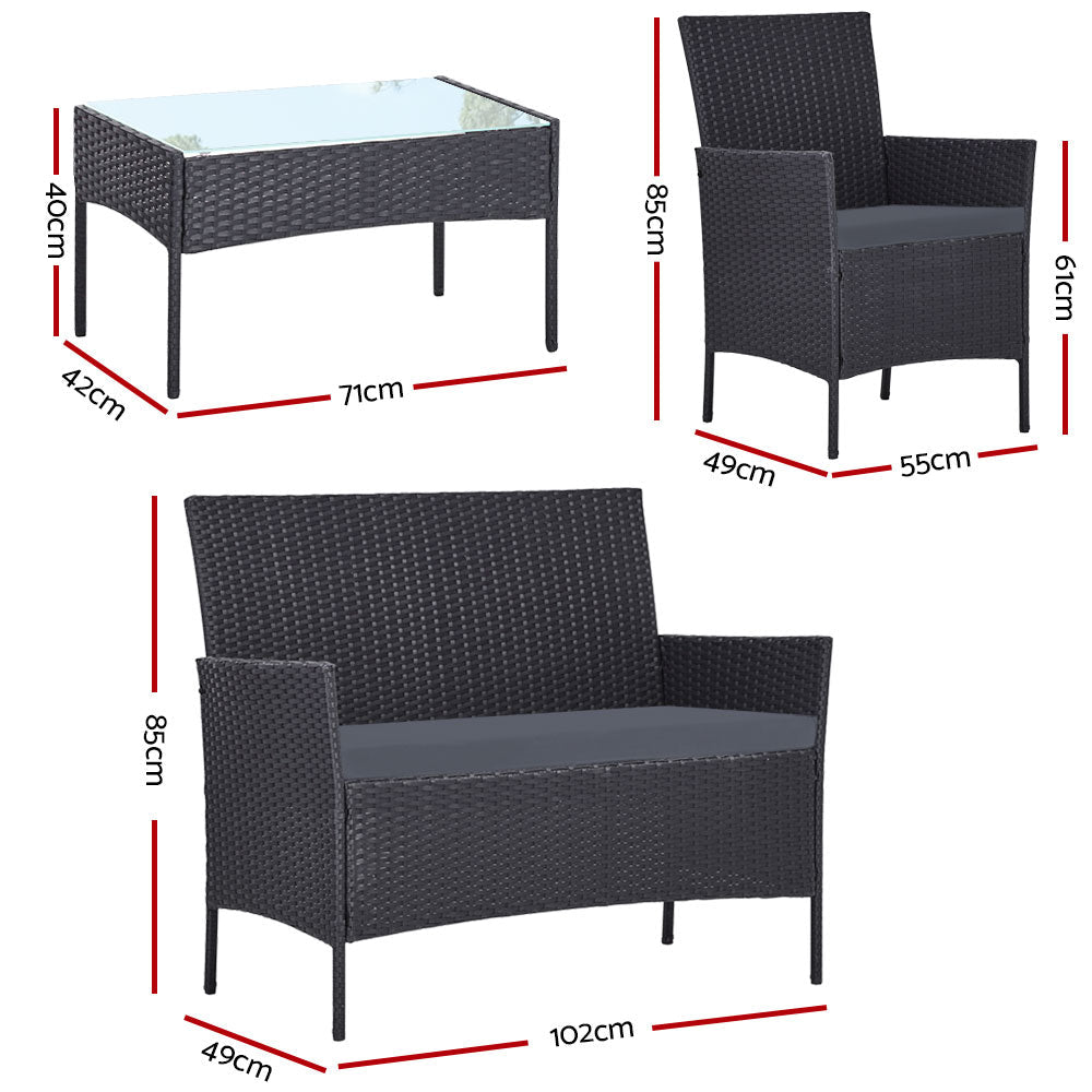 NNEDSZ Furniture Wicker Set Chair Table Dark Grey 4pc